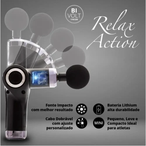 Massageador Pistola Elétrico Corporal Dobrável Relax Action Fitness